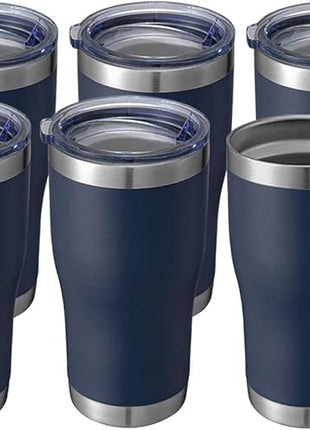 HASLE OUTFITTERS 20 oz Tumbler Bulk, Stainless Steel Tumblers with Lid, Vacuum Insulated Tumbler, Double Wall Powder Coated Cup, coffee mugs, Navy Blue, 6 Pack