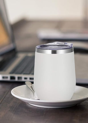 VEGOND Wine Tumblers Bulk 6 Pack, 12oz Stainless Steel Stemless Wine Glass with Lids and Straws, Double Wall Vacuum Insulated Tumbler Cup, Coffee Mug for Cold Hot Drinks