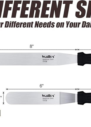 Walfos Icing Spatula, Stainless Steel Cake Spatula with Sturdy and Durable Handle Cake Decorating Spatula - Multi purpose Use for Home, Kitchen or Bakery (6” Angled + 8" Straight)…