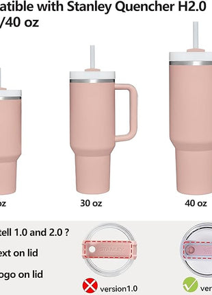 Silicone Spill Stopper Set Compatible with Stanley Cup 2.0 30oz & 40oz with Straw Cover (Set of 2, Pink Dusk)