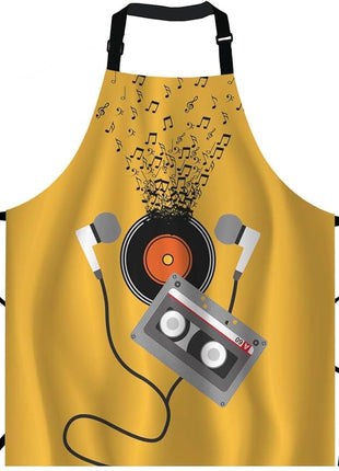 EKOBLA Cassette Aprons Abstract Art Music Concept Design Melody Notes Player Earphone Waterproof Resistant Chef Cooking Kitchen BBQ Adjustable Aprons for Women Men 27x31 Inch
