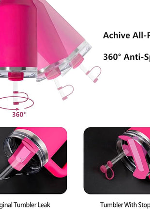 Silicone Spill Stopper Set Compatible with Stanley Cup 2.0 30oz & 40oz with Straw Cover (Set of 2, Rosy)