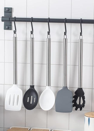 COOK WITH COLOR Silicone Cooking Utensils, Kitchen Utensil Set, Easy to Clean Silicone Kitchen Utensils, Cooking Utensils for Nonstick Cookware, Kitchen Gadgets Set, 5 Pieces, Black/White