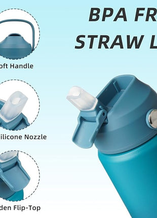 BJPKPK Insulated Water Bottle with Straw Lid, 18oz Thermo Water Bottles with Soft Nozzle, Flex Handle & Non-slip Boot, BPA Free Leak Proof Stainless Steel Metal Thermo, Tumblers, Cups,Vast