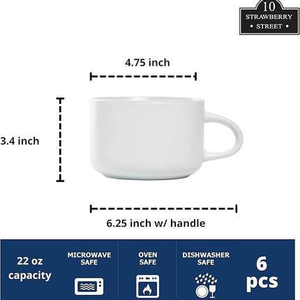 10 Strawberry Street Wazee Matte 4.75"/22 oz Oversized Mug, Set of 6, White