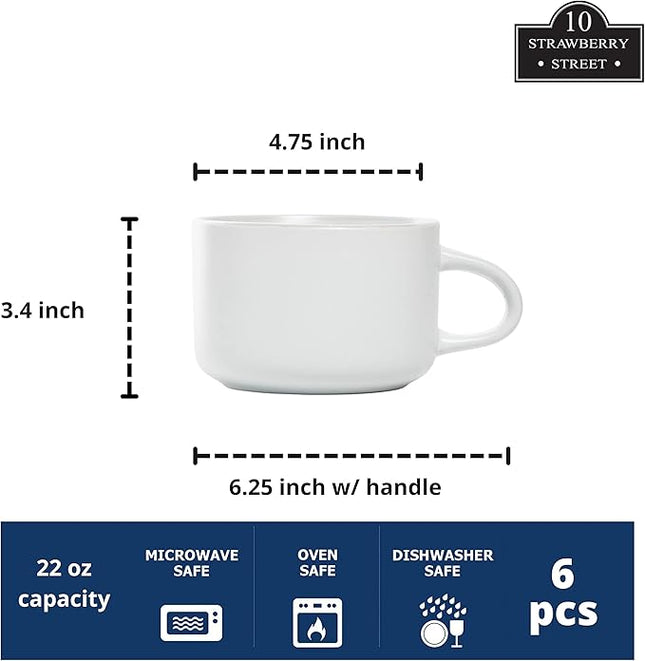 10 Strawberry Street Wazee Matte 4.75"/22 oz Oversized Mug, Set of 6, White