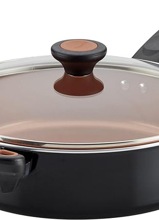 Farberware Glide Ceramic Nonstick Saute Pan / Frying Pan / Fry Pan with Lid and Helper Handle - 4 Quart, Black
