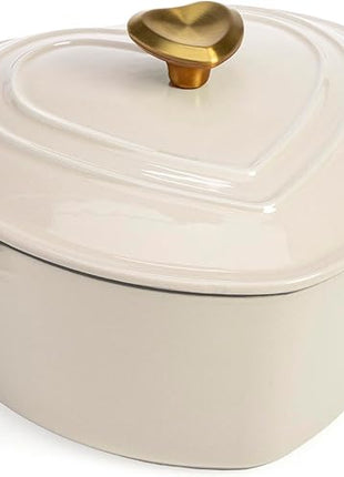 Paris Hilton Enameled Cast Iron Dutch Oven Heart-Shaped Pot with Lid, Dual Handles, Works on All Stovetops, Oven Safe to 500°F, 4-Quart, Cream