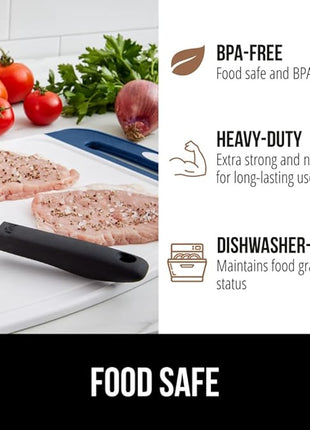 GORILLA GRIP BPA-Free Reversible Kitchen Cutting Board Set of 3, US Designed, Nonporous, Juice Grooves Catch Liquid, Slip Resistant Border, Dishwasher Safe, Durable Large Food Chopping Boards, Blue