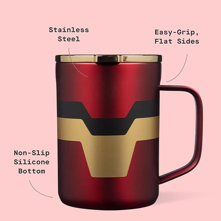 Corkcicle Classic Coffee Mug - Triple Insulated Stainless Steel for Travel - Shatter-Proof Lid - Keeps Drink Hot Over 3 Hours - Holiday Mug Gift - Great for Gifting Warmth - 16 oz - Iron Man