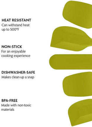 OVENTE Silicone Spatula Set of 5, Food Grade Rubber Spatula with High Heat Resistant, BPA-Free and Dishwasher Safe, Nonstick Kitchen Utensils for Baking, Cooking and Mixing, Green SP12305G