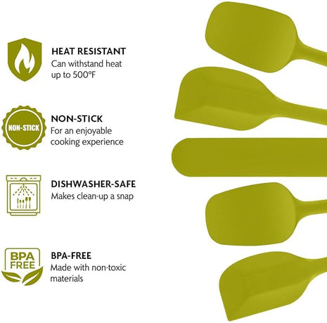 OVENTE Silicone Spatula Set of 5, Food Grade Rubber Spatula with High Heat Resistant, BPA-Free and Dishwasher Safe, Nonstick Kitchen Utensils for Baking, Cooking and Mixing, Green SP12305G