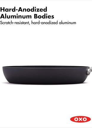 OXO Professional 10" Frying Pan Skillet, Hard Anodized Ceramic Nonstick Cookware PFAS-Free, Induction Suitable, Stainless Steel Handles, Diamond Reinforced Coating, Dishwasher Safe, Oven Safe, Black
