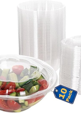 Smygoods Disposable Plastic Salad Bowls with Airtight Lids Ideal for Meal Prep, Takeout, Catering, Parties, Picnics, and Food Storage, Stackable, Leak-Proof