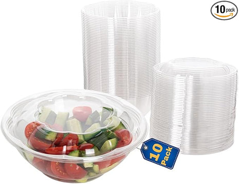 Smygoods Disposable Plastic Salad Bowls with Airtight Lids Ideal for Meal Prep, Takeout, Catering, Parties, Picnics, and Food Storage, Stackable, Leak-Proof
