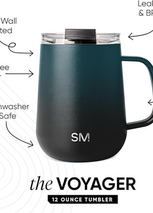 Simple Modern Travel Coffee Mug with Lid and Handle | Reusable Insulated Stainless Steel Coffee Tumbler Tea Cup | Gifts for Women Men Him Her | Voyager Collection | 12oz | Moonlight