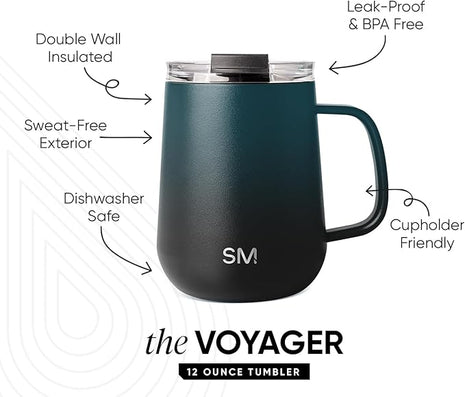 Simple Modern Travel Coffee Mug with Lid and Handle | Reusable Insulated Stainless Steel Coffee Tumbler Tea Cup | Gifts for Women Men Him Her | Voyager Collection | 12oz | Moonlight