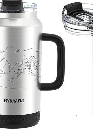 Hydraful 64 oz Tumbler with Handle and Straw - 100% Leak-Proof - Insulated Cup Reusable Stainless Steel Large Water Bottle Travel Mug for Gym, Hiking, and Camping - Gifts for Women Men Him Her
