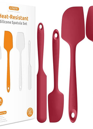 Heat Resistant Silicone Spatula Set: U-Taste 600ºF High Temp Seamless Food Grade Utensil, Flexible Rubber Silicon Kitchen Cooking Mixing Baking Scraper for Nonstick Cookware Set of 4 (Red)