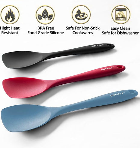 Upgrade Silicone Spatula Spoon Set,VOVOLY Heat Resistant Rubber Spoonula, Seamless Non-Stick Flexible Scrapers for Baking Mixing Tool,3 Pack,Starry Blue