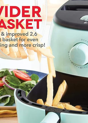 DASH Tasti-Crisp™ Electric Air Fryer Oven, 2.6 Qt., Aqua – Compact Air Fryer for Healthier Food in Minutes, Ideal for Small Spaces - Auto Shut Off, Analog, 1000-Watt