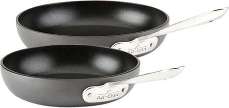 All-Clad HA1 Hard Anodized Non Stick Fry Pan Set 2 Piece, 8, 10 Inch, Induction, Oven Broiler Safe 500F, Pots and Pans Set, Kitchen Frying Pans, Skillets, Premium Cookware, Home, Dishwasher Safe Black