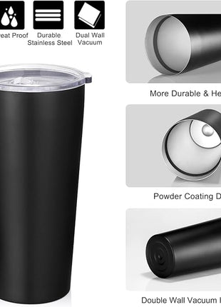 VEGOND 20oz Tumbler Bulk with Lid and Straw 12 Pack, Stainless Steel Vacuum Insulated Tumbler, Double Wall Coffee Cup Travel Mug, Black