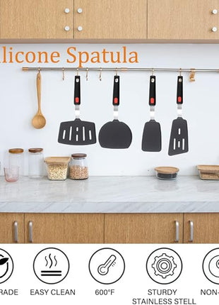 Silicone Spatula Turner Set of 4, Wiztoynia 600°F Heat Resistant Cooking Spatulas for Nonstick Cookware, BPA Free Rubber Spatula Large Kitchen Utensils Set for Egg, Pancake, Burger, Fish