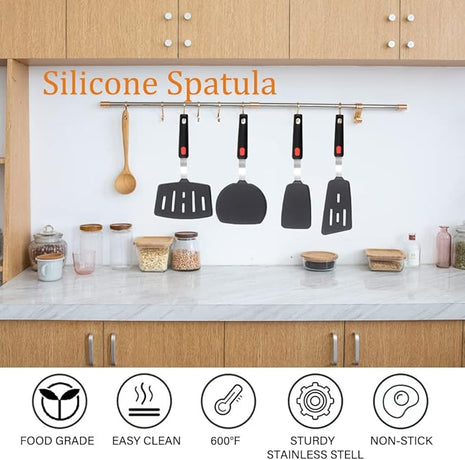 Silicone Spatula Turner Set of 4, Wiztoynia 600°F Heat Resistant Cooking Spatulas for Nonstick Cookware, BPA Free Rubber Spatula Large Kitchen Utensils Set for Egg, Pancake, Burger, Fish