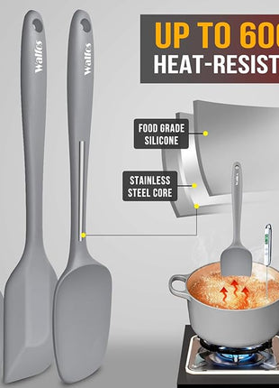 Walfos Silicone Spatula -5 Pieces Heat Resistant Kitchen Spoon Spatulas（600°F), Strong Steel Core and One-Pieces Seamless Design, Prefect for Cooking Mixing Baking - BPA Free and Dishwasher Safe,Gray