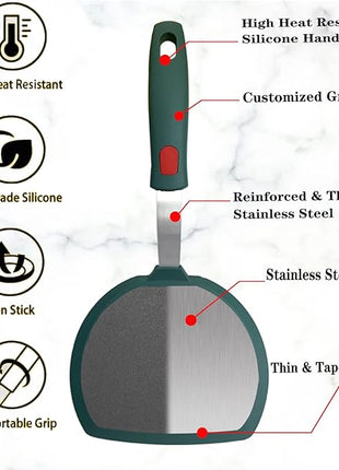 Silicone Spatula Set of 2 for Nonstick Cookware,Tenta Tenta Kitchen Slotted Angle Round Pancake Spatulas 600°F Heat Resistant Classic Rubber Spatula Set For Cooking-Dark Blue