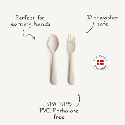 mushie Flatware Fork and Spoon Set For Kids | Made in Denmark (Vanilla)