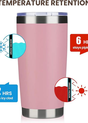MEWAY 20oz Tumbler 12 Pack Double Wall Vacuum Insulated Travel Mug Bulk, Stainless Steel Tumblers with Lid and Straw, Durable Powder Coated Coffee Cups for Cold & Hot Drinks (Pink, 12)