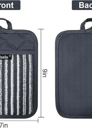 Silicone Pot Holders Set of 3 Heat Resistant & Non Slip Potholders, Professional Oven Hot Pads with Pockets Mitts for Kitchen Cooking Baking Barbecue