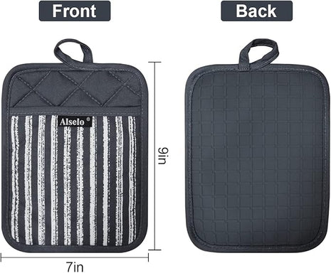 Silicone Pot Holders Set of 3 Heat Resistant & Non Slip Potholders, Professional Oven Hot Pads with Pockets Mitts for Kitchen Cooking Baking Barbecue