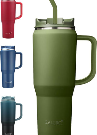 40 oz Tumbler with Handle, Insulated Tumblers with Lid and Straw, Large Metal Sports Water Bottle Jug, Thermal Stainless Steel Travel Coffee Mug Cup, Army Green