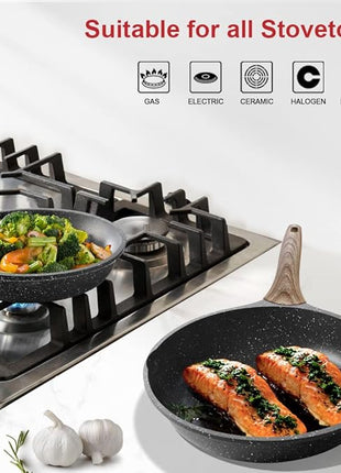 Caannasweis Nonstick Granite Frying Pan Skillet, Non Stick Omelette Fry Pans, Omelet Egg Pan, Stone Cookware Chef's Pan, Induction Compatible, PFOA Free (Gray, 12 Inch)