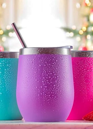 CHILLOUT LIFE 12 oz Stainless Steel Wine Tumbler with Lid - Double Wall Vacuum Insulated Wine Cup Glass Keeping Cold & Hot for Coffee, Champagne, Cocktails, Ice Cream - Powder Coated Aqua Blue