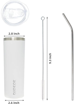 BJPKPK Skinny Tumbler with Lid 20 oz Stainless Steel Vacuum Insulated Double Wall Travel Coffee Water Tumblers Cup,White
