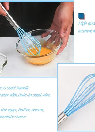 Mini Kitchen Utensil Set - Five-Piece Set, Tiny Silicone Kids Kitchen Tools - Whisk, Tongs, Spoon, Slotted Spatula - Blue