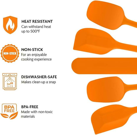 OVENTE Silicone Spatula Set of 5, Food Grade Rubber Spatula with High Heat Resistant, BPA-Free and Dishwasher Safe, Nonstick Kitchen Utensils for Baking, Cooking and Mixing, Orange SP12305O