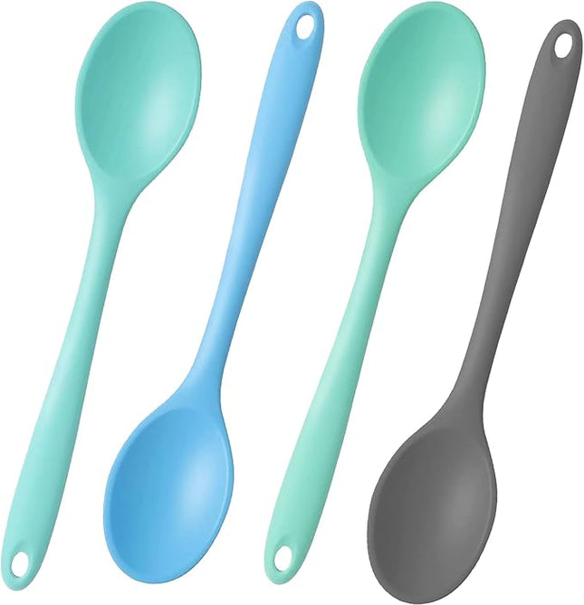 4 Pieces Small Silicone Nonstick Mixing Spoons, High Heat Resistant,Cooking Baking Spoons Set, Cooking Spoon for Mixing, Baking, Stirring, Turning, Scraping for Kitchen