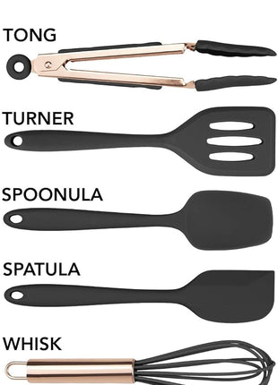 COOK WITH COLOR Silicone Cooking Utensils, Kitchen Utensil Set, Easy to Clean Silicone Kitchen Utensils, Cooking Utensils for Nonstick Cookware, Kitchen Gadgets Set, Mini, Black