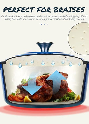 Overmont Enameled Cast Iron Dutch Oven - 5.5QT Pot with Lid Cookbook & Cotton Potholders - Heavy-Duty Cookware for Braising, Stews, Roasting, Bread Baking blue