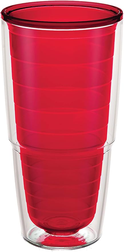 Tervis Clear & Colorful Tabletop Made in USA Double Walled Insulated Tumbler Travel Cup Keeps Drinks Cold & Hot, 24oz, Red