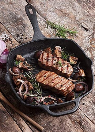 Victoria Cast Iron Grill Pan, Square Grill Pan, Cast Iron Griddle Pan, Seasoned with 100% Kosher-Certified, Non-GMO Flaxseed Oil, Black, 10 Inches