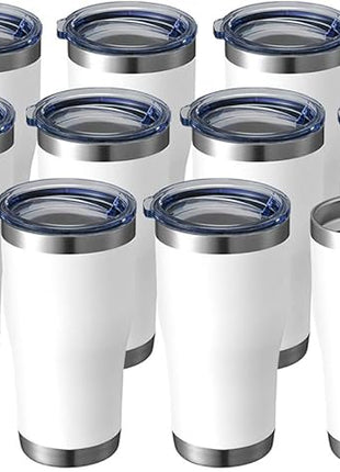 HASLE OUTFITTERS 20 oz Tumbler Bulk, Stainless Steel Tumblers with Lid, Vacuum Insulated Tumbler, Double Wall Powder Coated Cup, coffee mugs, White, 12 Pack