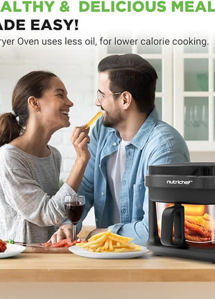 Nutrichef 5.8 Quart Air Fryer | 8-1 Preset Cook Modes | Transparent Fry Bowl for Best Cooking Results | Cook Shrimp, Steak, Fries, Wings, Chicken & More | Precise Temperature Control & Time | Grey