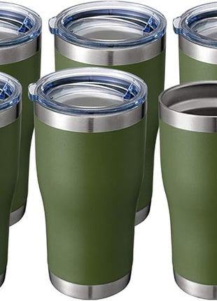HASLE OUTFITTERS 20 oz Tumbler Bulk, Stainless Steel Tumblers with Lid, Vacuum Insulated Tumbler, Double Wall Powder Coated Cup, coffee mugs, Army Green, 6 Pack