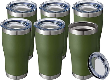 HASLE OUTFITTERS 20 oz Tumbler Bulk, Stainless Steel Tumblers with Lid, Vacuum Insulated Tumbler, Double Wall Powder Coated Cup, coffee mugs, Army Green, 6 Pack